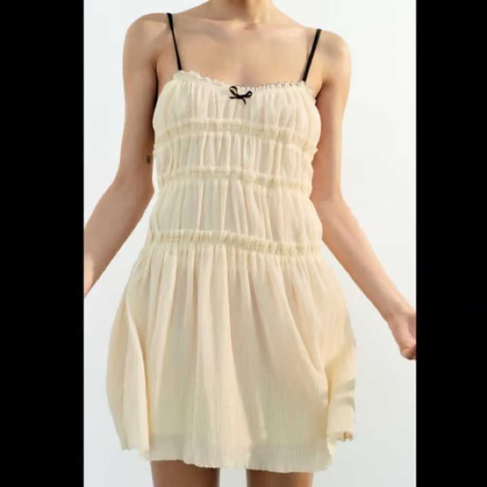 Zara cream ruffle coquette bow slip dress size XS